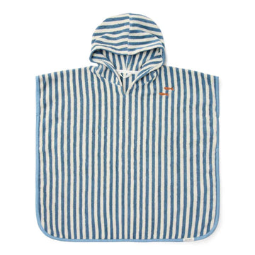 Poncho accappatoio da spiaggia per bambini, righe blu e bianco