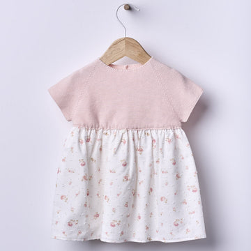 Wedoble Abito bambina in cotone, rosa con fiori