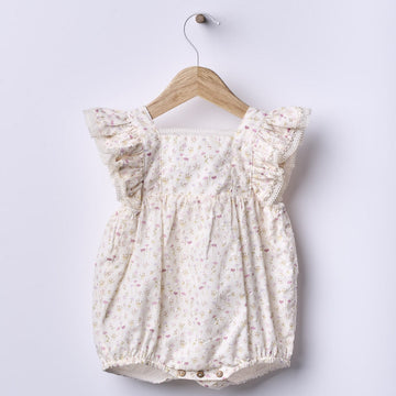 Wedoble Pagliaccetto in cotone, panna con fiori