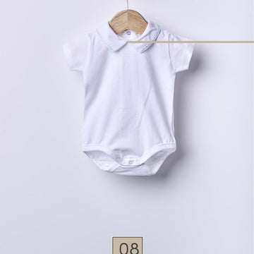 Wedoble Body neonato a manica corta, ricamo marrone