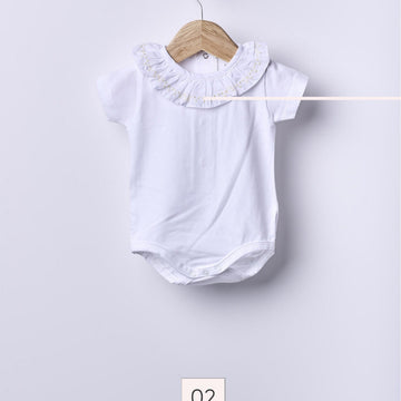 Wedoble Body neonata a manica corta, ricamo rosa