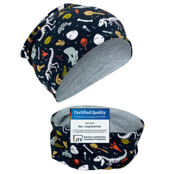 Set cappello e sciarpa a tubo per bambini con scheletro di dinosauro, reversibile, 2-8 anni