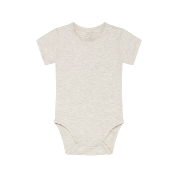 Body neonato a manica corta in bamboo, wheat melange