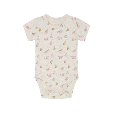 Body neonata a manica corta in bamboo, Farfalle rosa
