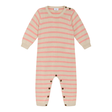 Tutina neonato in bamboo e cotone, righe salmone - Monly