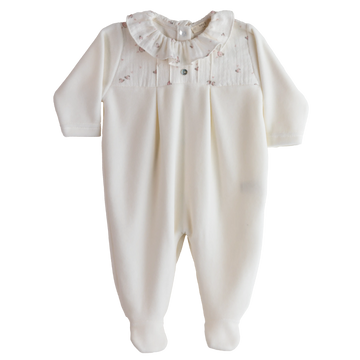 Tutina neonata in ciniglia di cotone Birdie, Ivory