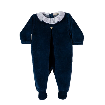 Tutina neonata in ciniglia di cotone, Blu navy