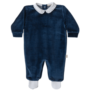 Tutina neonato in ciniglia di cotone, Blu navy