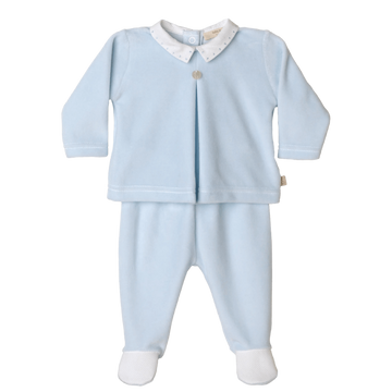 Completo neonato in ciniglia di cotone, Blu