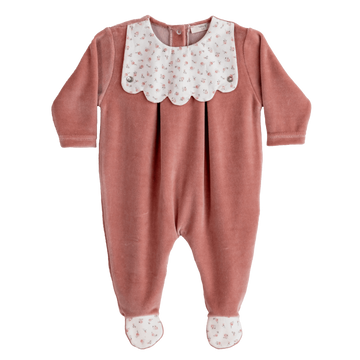 Tutina neonata in ciniglia di cotone, Floral Old Rose