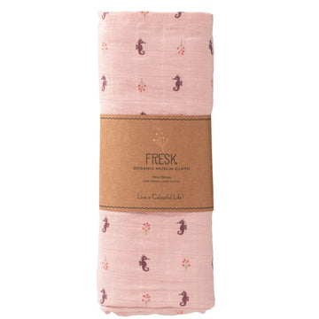 Copertina mussola swaddle in cotone biologico, Seahorse