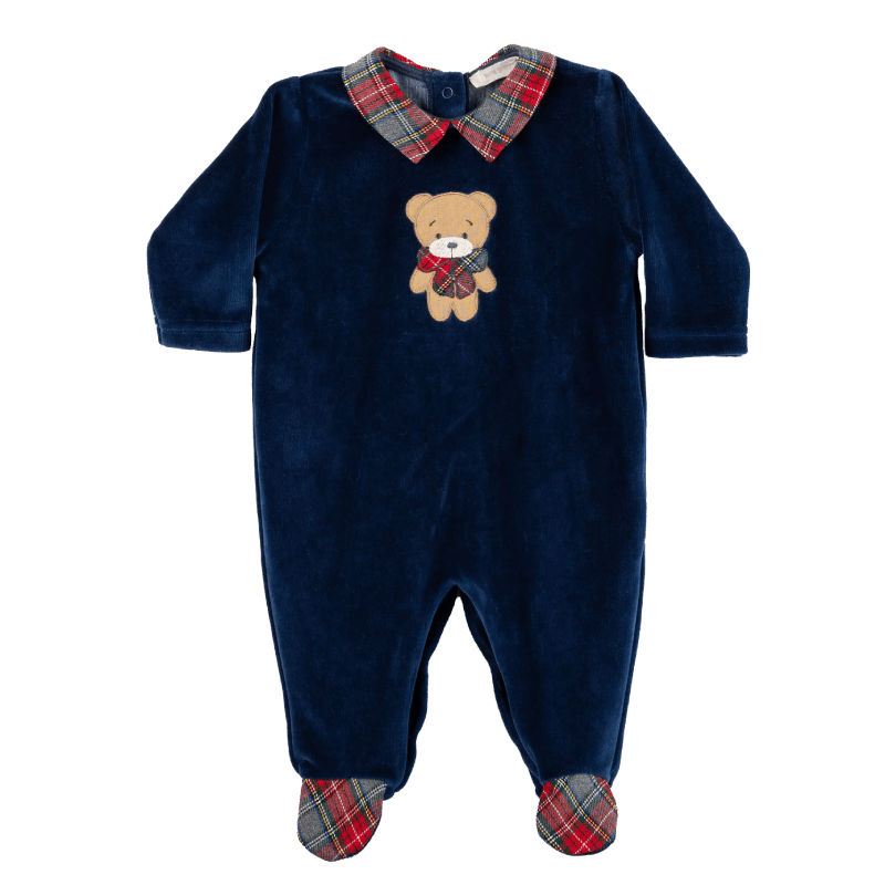 Tutina neonato in ciniglia di cotone, Blu Holiday