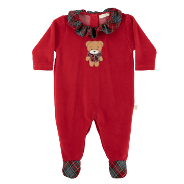 Tutina neonata in ciniglia di cotone, Holiday Red