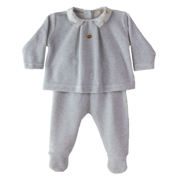 Completo neonato in ciniglia di cotone, Rabbit Grey