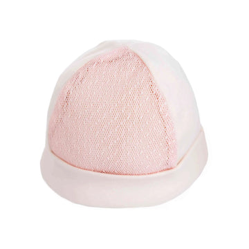 Cappellino neonata in cotone organico 0-1 mese rosa decorato