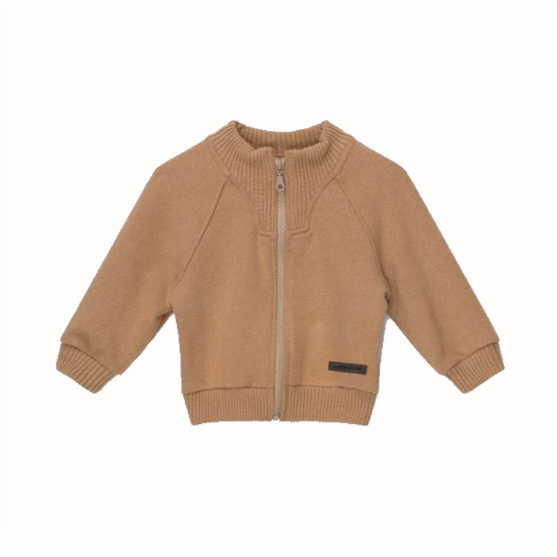 Cardigan bambino in caldo cotone ricilato, color cammello