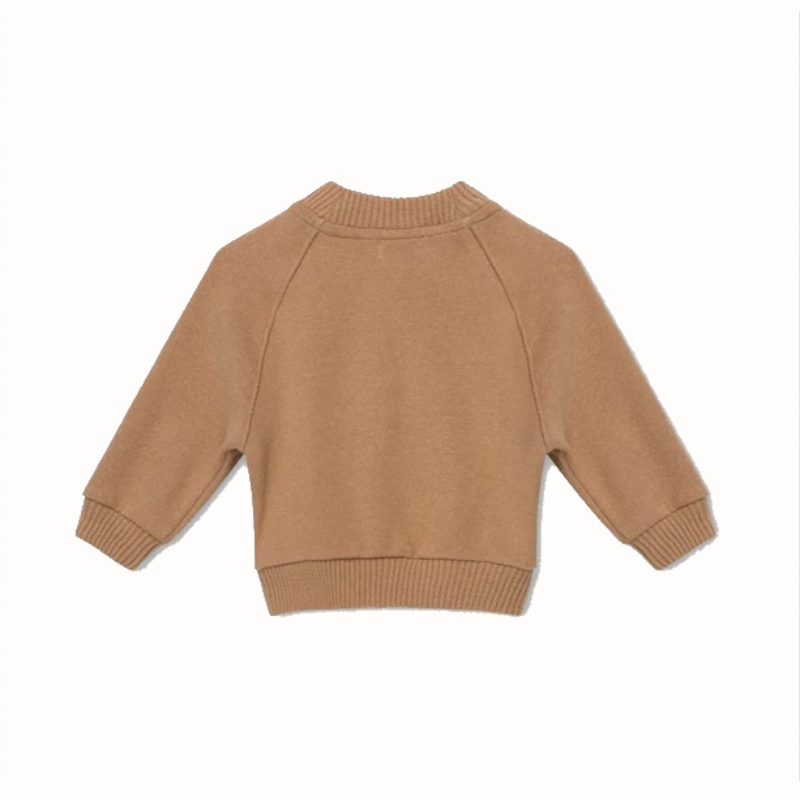 Cardigan bambino in caldo cotone ricilato, color cammello