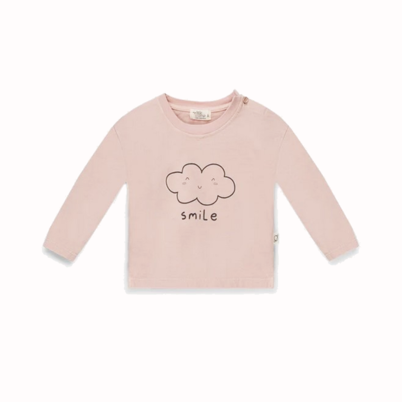 Maglia manica lunga per bambina, rosa con nuvola e scritta "smile"