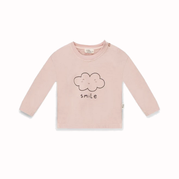 Maglia manica lunga per bambina, rosa con nuvola e scritta "smile"