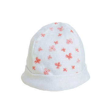 Cappellino neonato in cotone organico 0-1 mese bianco con petali