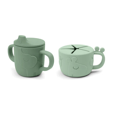 Set tazza Snack e Tazza con beccucio Peekaboo, in silicone alimentare verde