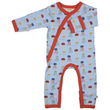 Tutina azzurra con meduse per neonati in cotone organico