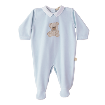 Tutina neonato in ciniglia di cotone, Sweet Teddy blue