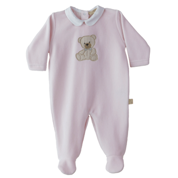 Tutina neonata in ciniglia di cotone, Sweet Teddy Pink
