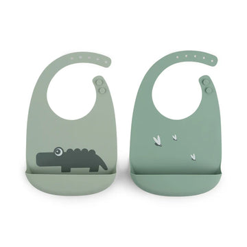 Set due bavaglini in silicone con tasca, Croco verde