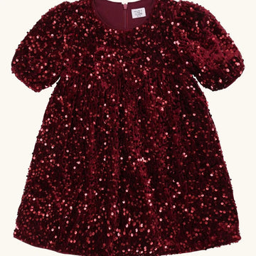 Abito manica corta con paillettes con fiocco - rosso