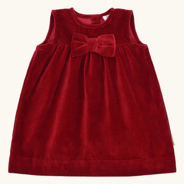 Abito smanicato in velluto con fiocco- rosso