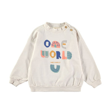 Felpa bambini leggera in cotone biologico, One World off white