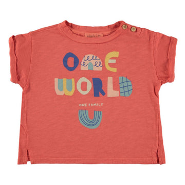 T-shirt bambini a manica corta in cotone biologico - One World Red