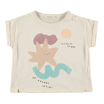 T-shirt bambini a manica corta in cotone biologico - Voyage beige