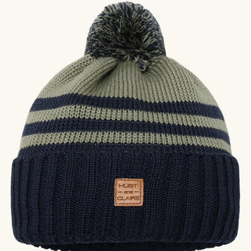 berretto con pom-pom righe verde-blu