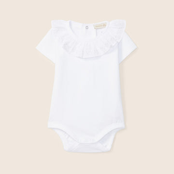 Wedoble Body bianco manica corta con decori rosa nel colletto