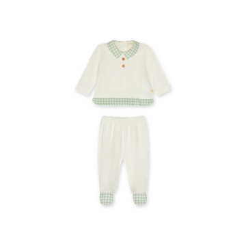 Completo neonato due pezzi bianco con quadri - Babygi