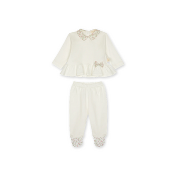 Completo neonata due pezzi bianco con fiocco e fiori - Babygi