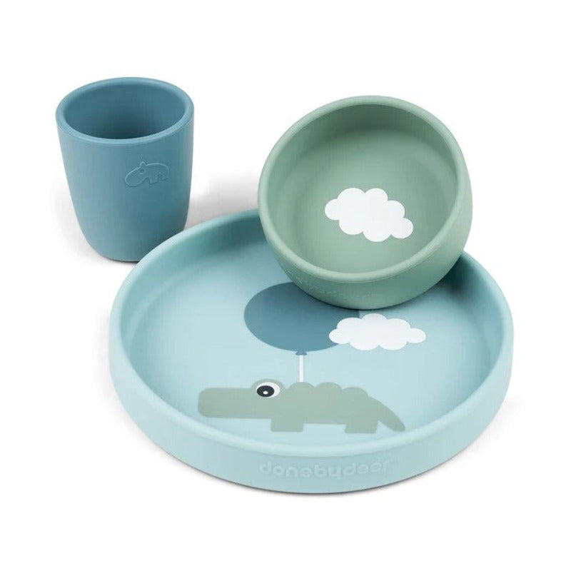 Set pappa bambini in silicone alimentare, happy clouds blu