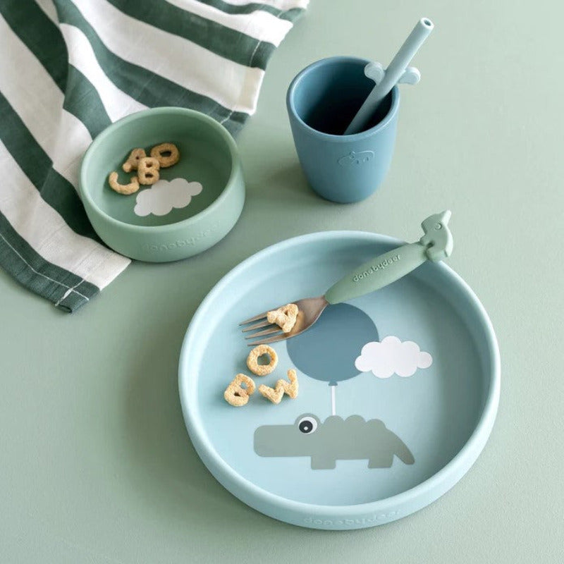 Set pappa bambini in silicone alimentare, happy clouds blu
