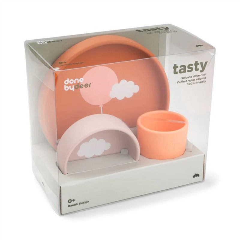 Set pappa bambini in silicone alimentare, happy clouds papaya
