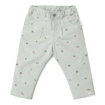 Little Dutch Pantalone in velluto con fiori, verde acqua