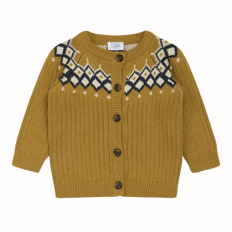 Cardigan per bambini in tonalità teak e motivo grafico