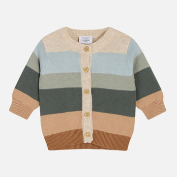 Cardigan neonato in cotone biologico, righe pino - Cammi | Hust & Claire