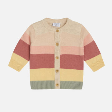 Cardigan neonata in cotone biologico, righe rosa - Cammi | Hust & Claire
