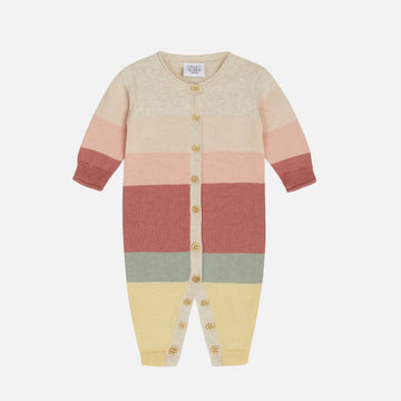 Tutina neonata in cotone biologico, righe rosa - Malle | Hust & Claire