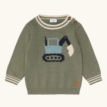 Pullover per bambini in caldo cotone biologico verde con ruspe
