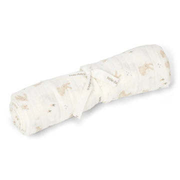 Mussola per neonati, bianca con coniglietti