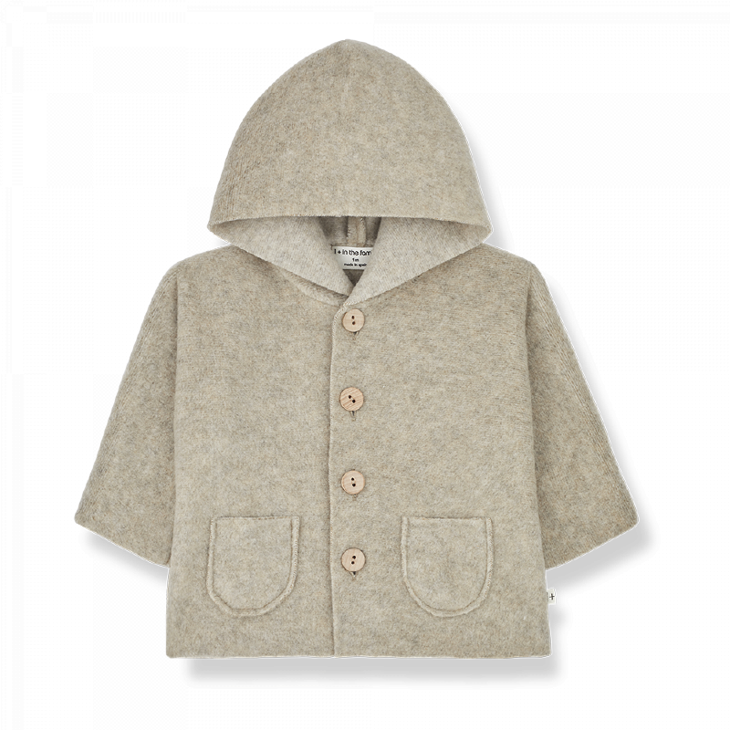 Giacca con cappuccio per neonato in misto bambù, tonalità beige