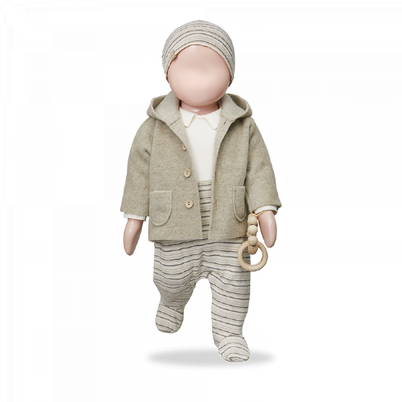 Giacca con cappuccio per neonato in misto bambù, tonalità beige